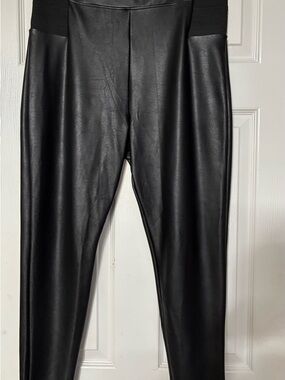 a new day Black Faux Leather Leggings with Logo Tag